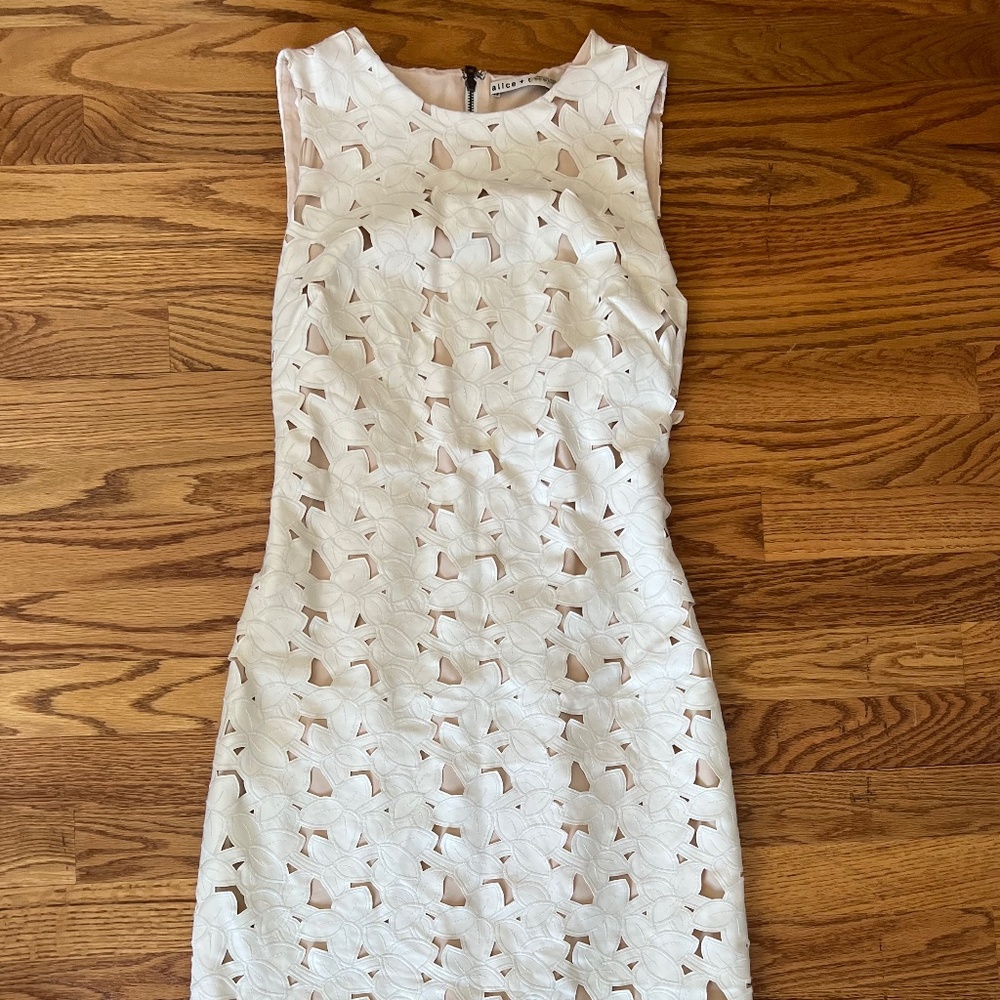 Alice + Olivia Laser Cut Flower Dress Faux Leather